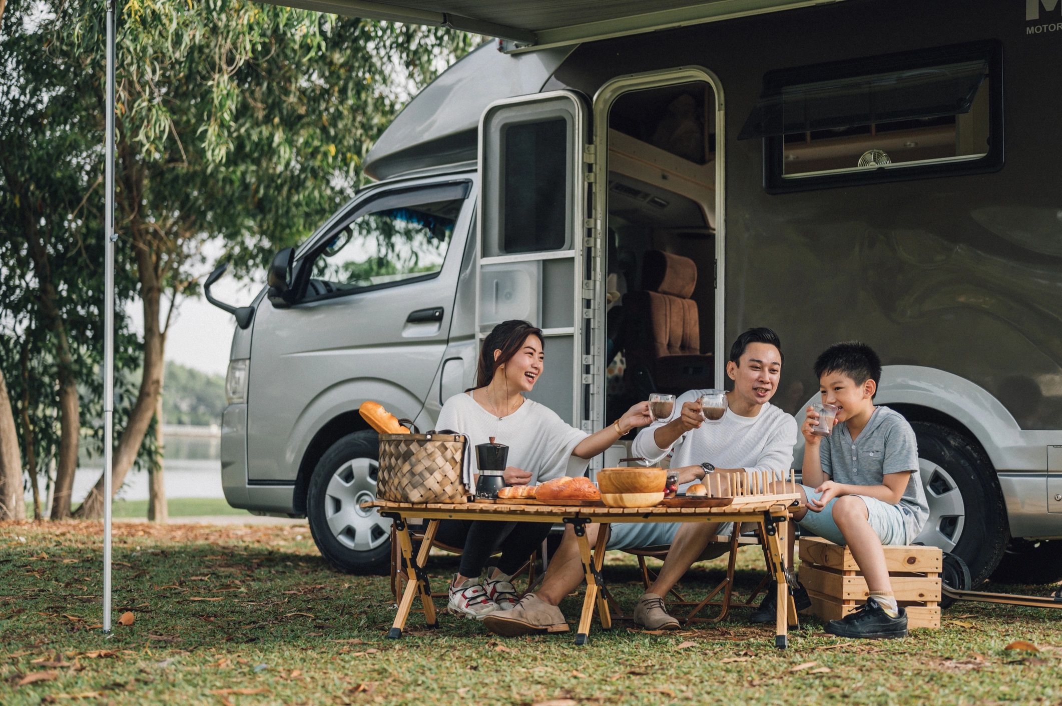 family enjoying RV park outdoors